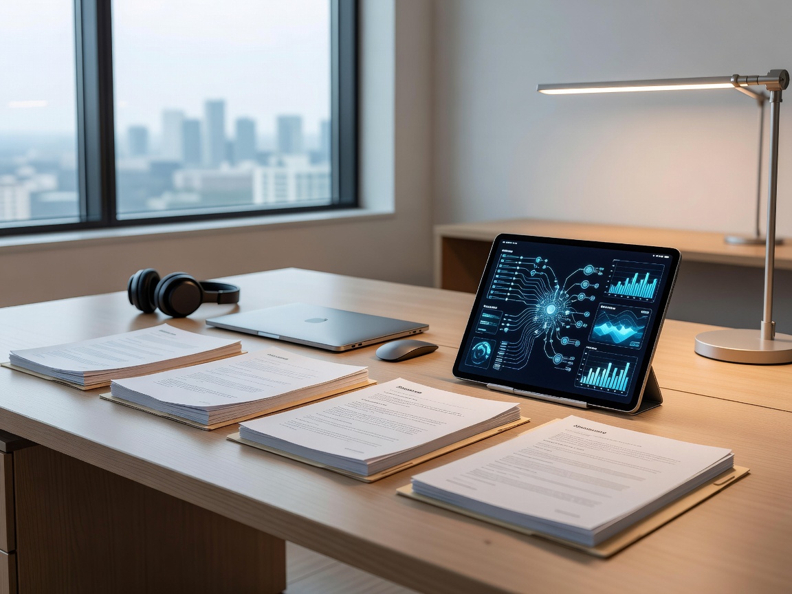 Modern professional workspace showing organised documents and an AI planning interface